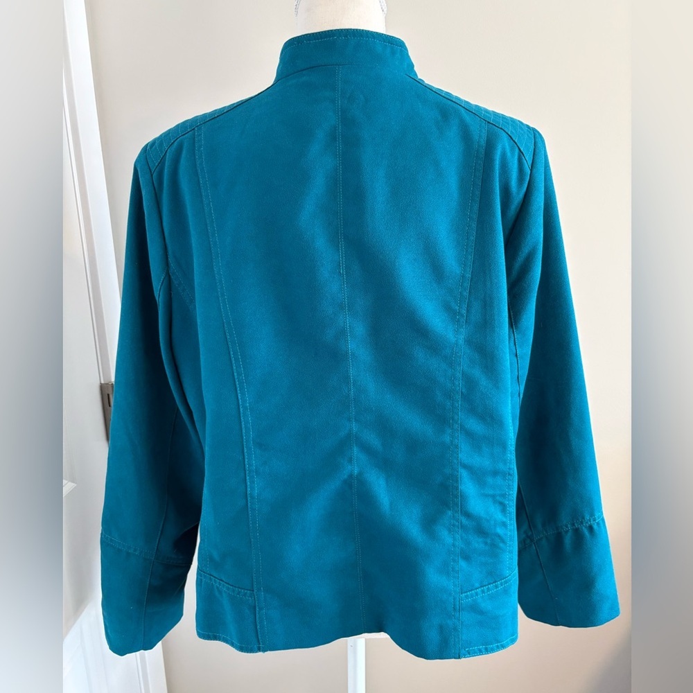 TanJay Women’s Teal Faux-Suede Zip Front Jacket Size 14 Petite - Picture 5 of 14